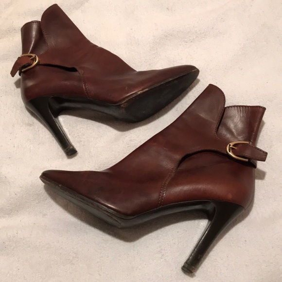 🎉Host Party Pick🎉 Ralph Lauren Purple Label brown 38.5 4” heels ankle booties - Picture 4 of 8